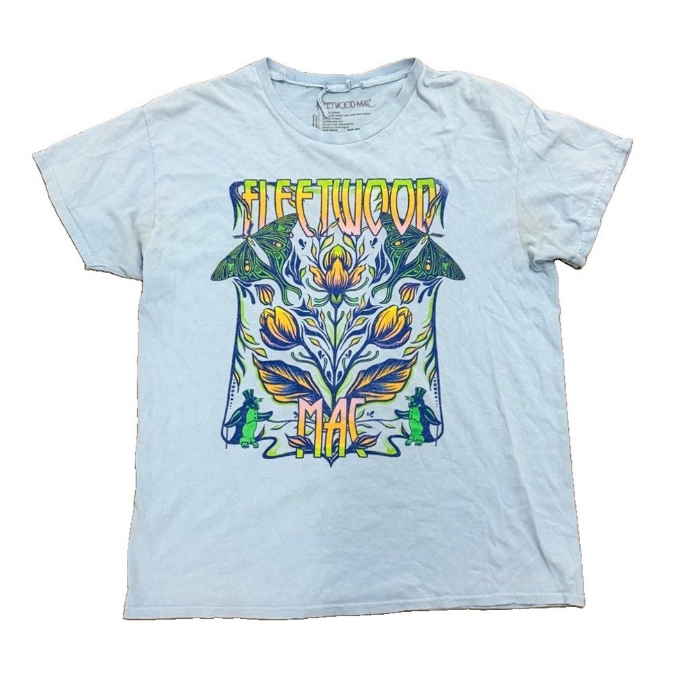 Fleetwood Mac T Shirt XS S Blue Floral Butterfly Graphic Band Tee Cotton